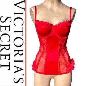 Victoria’s Secret 36C Bright Red Bow Mesh Trim Corset! NEW!